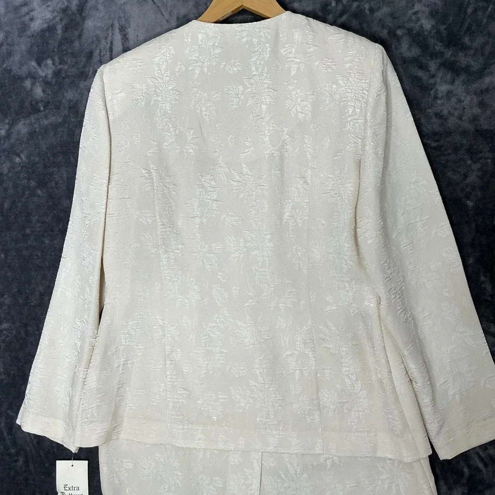 Vintage Leslie Fay Skirt Suit 12 Ivory Floral Jacquard NOS Mother of Bride